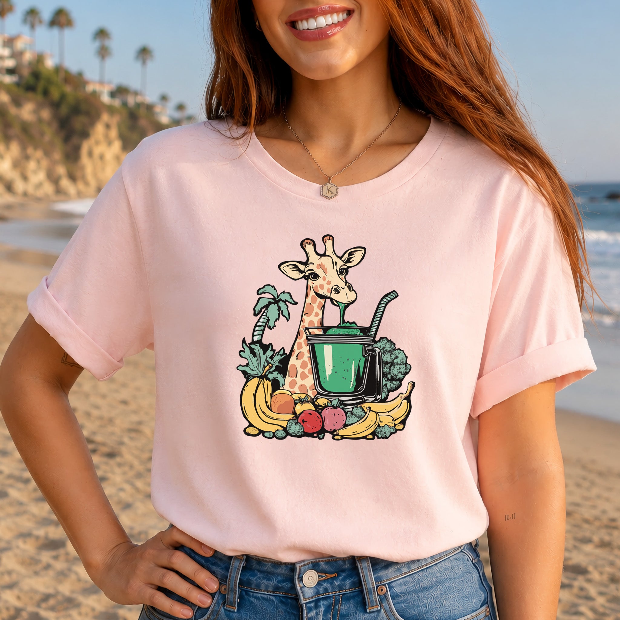 Giraffe Drinking Green Smoothie T-Shirt