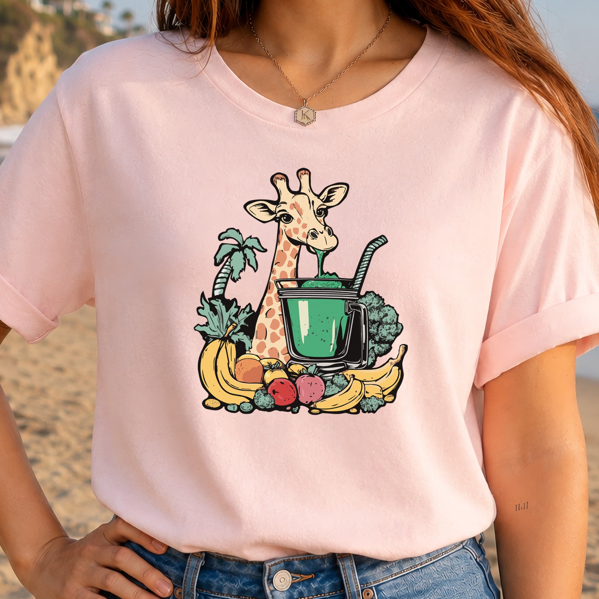 Giraffe Drinking Green Smoothie T-Shirt