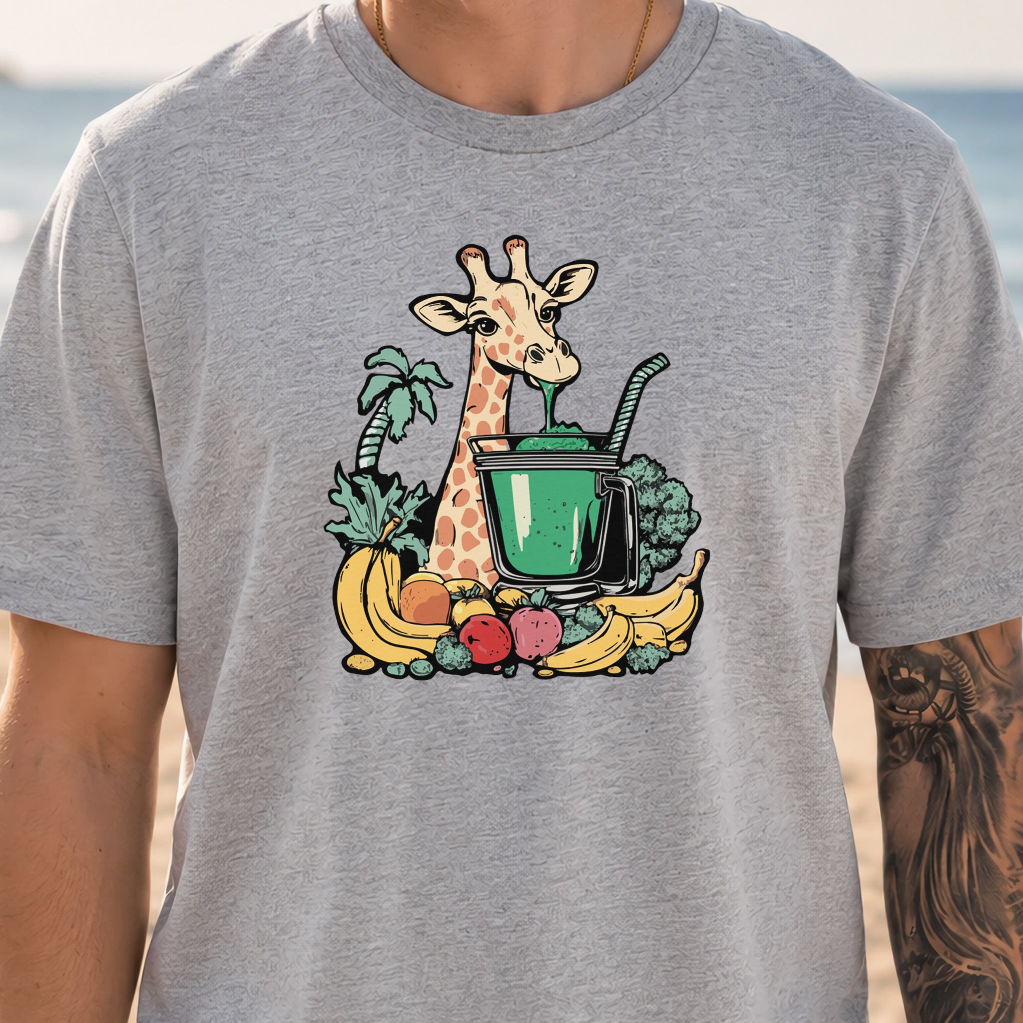 Giraffe Drinking Green Smoothie T-Shirt
