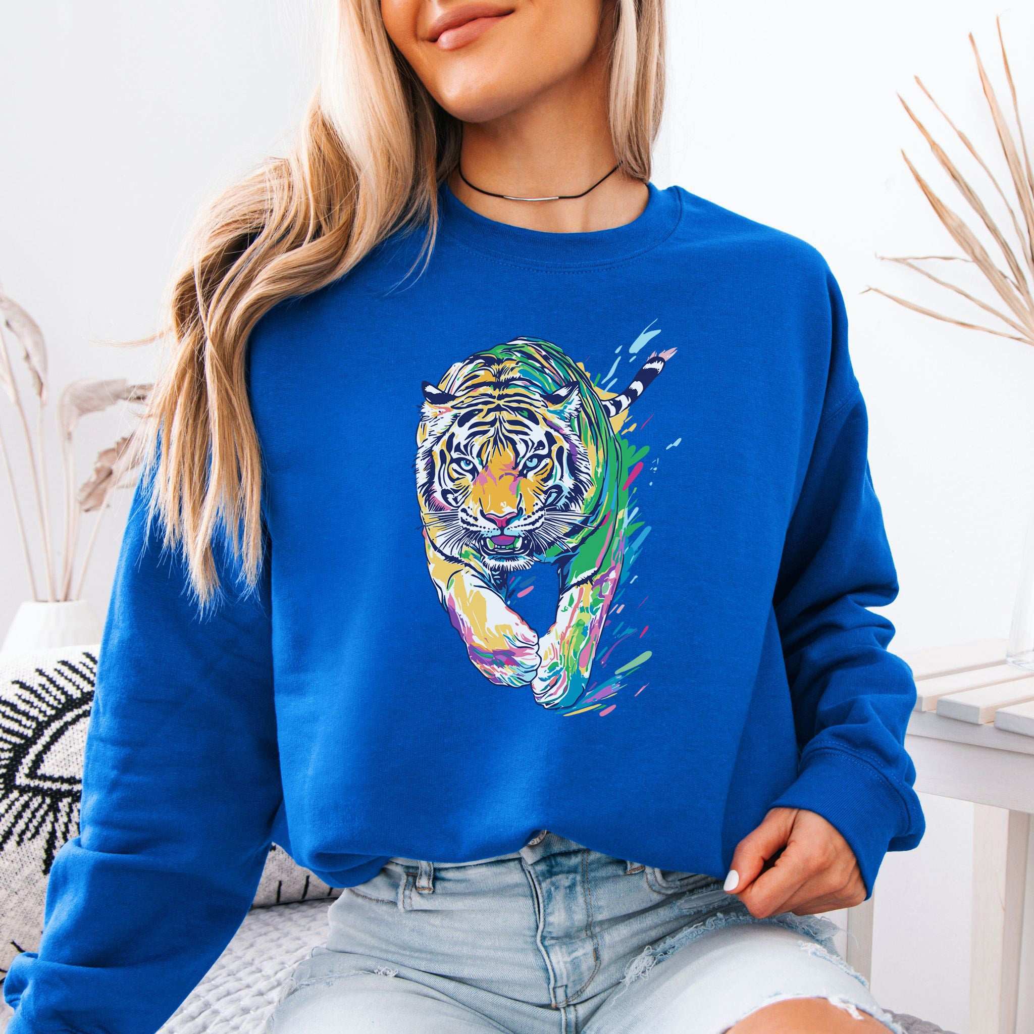 Colorful Tiger Sweatshirt – Bold Artistic Jungle Energy