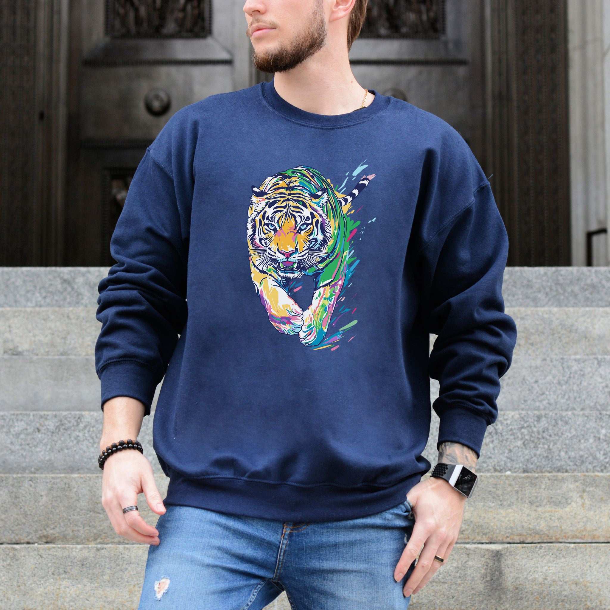 Colorful Tiger Sweatshirt – Bold Artistic Jungle Energy