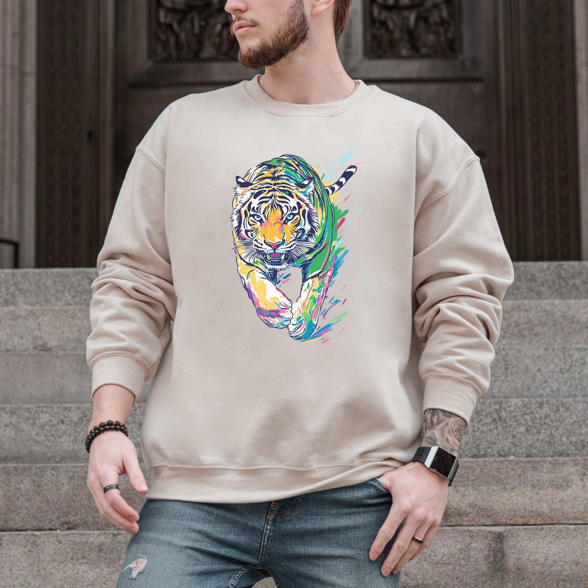 Colorful Tiger Sweatshirt – Bold Artistic Jungle Energy