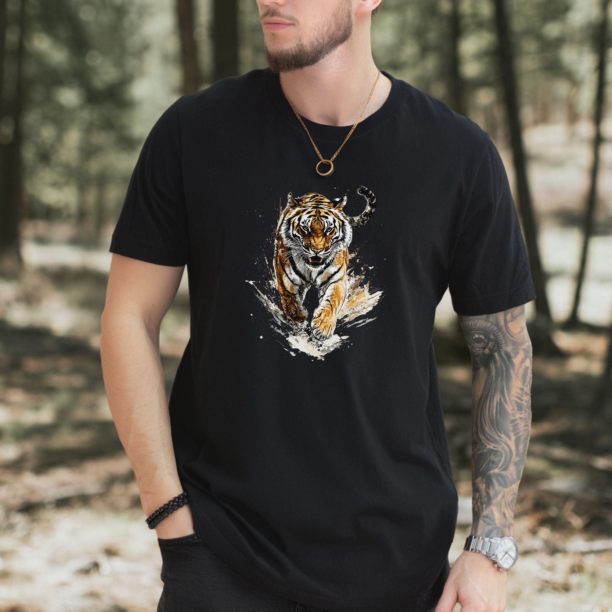 Wild Tiger Watercolor T-Shirt – Bold and Artistic Design