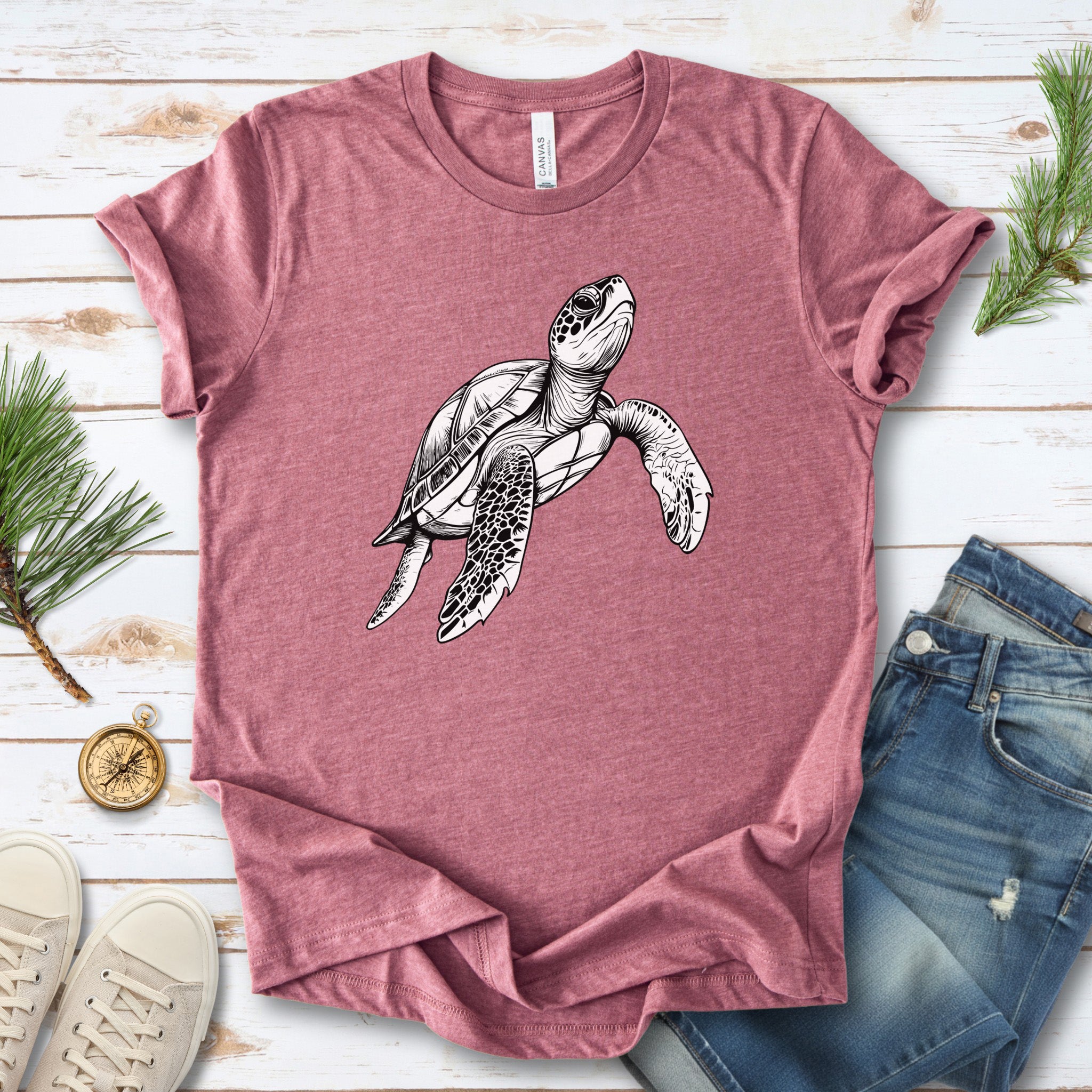 Swimming Turtle T-Shirt – Realistic Sketch Design