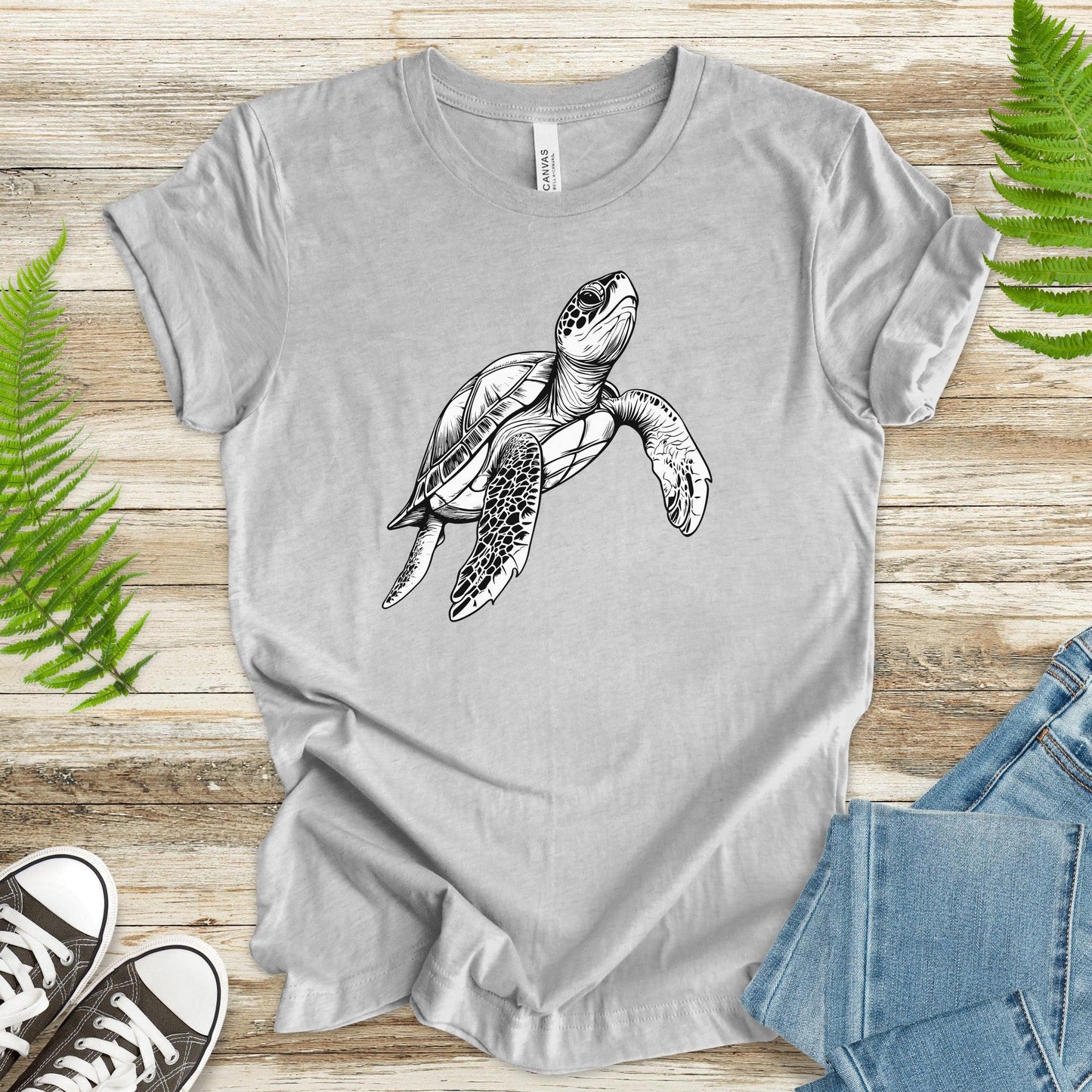 Swimming Turtle T-Shirt – Realistic Sketch Design - TShirtree