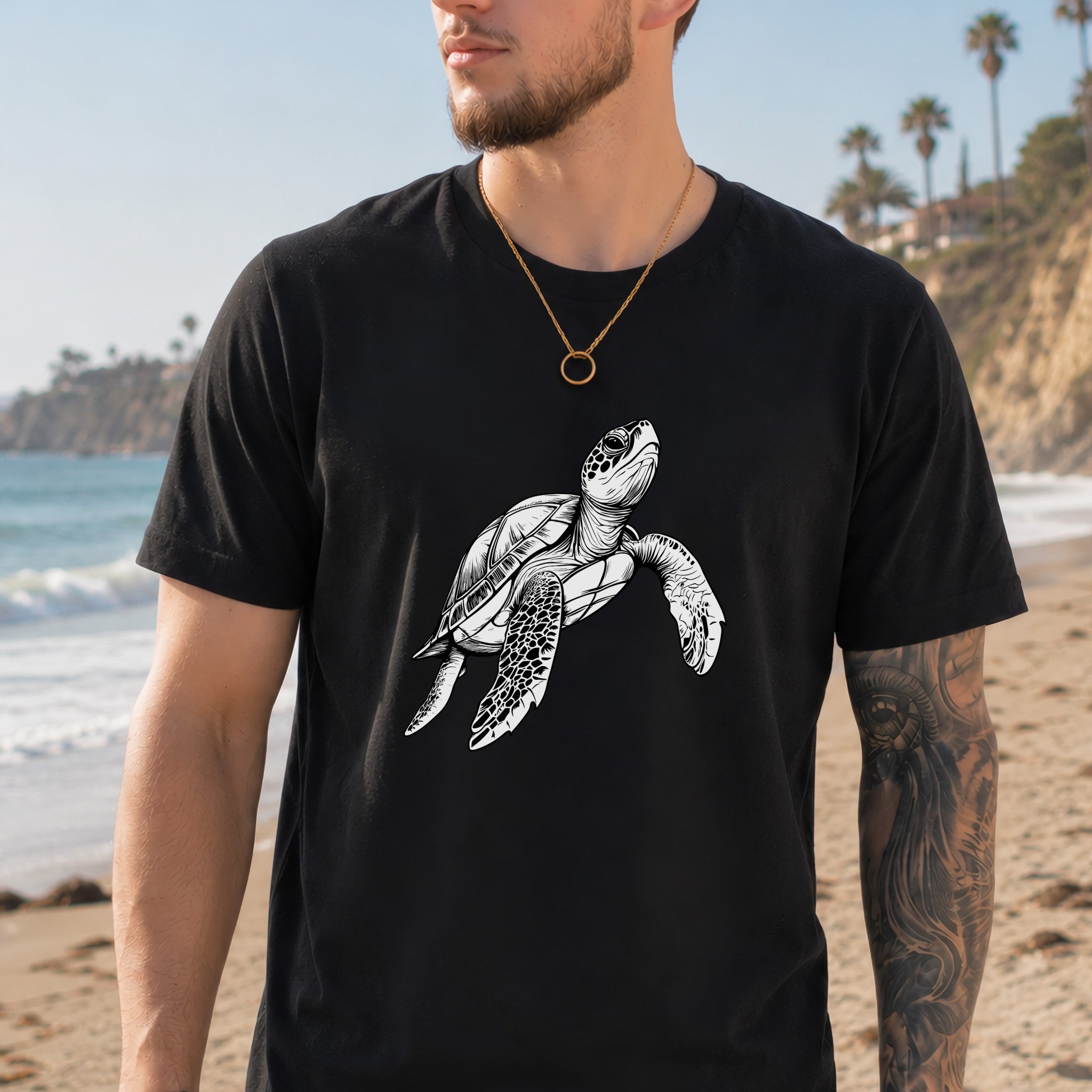 Swimming Turtle T-Shirt – Realistic Sketch Design