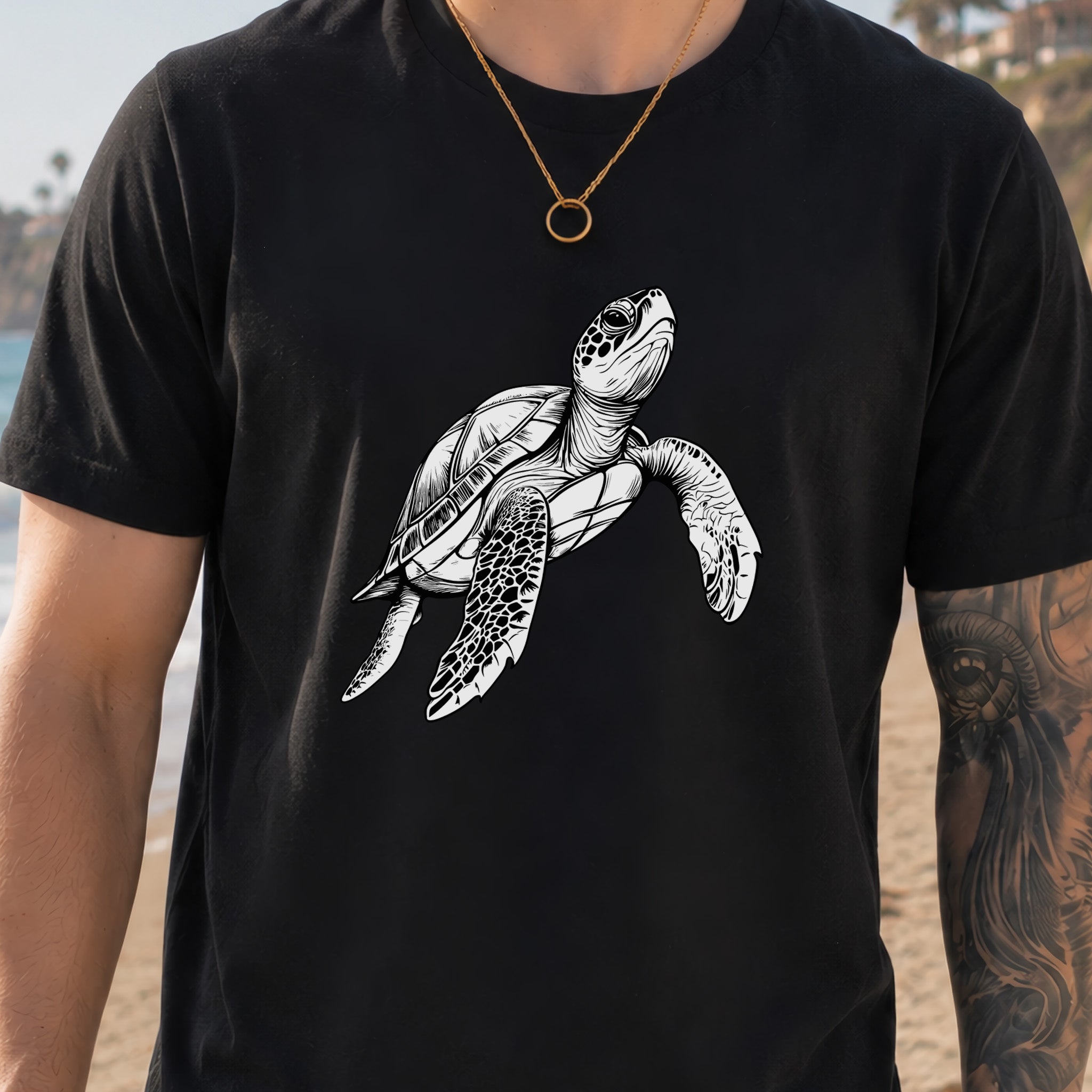 Swimming Turtle T-Shirt – Realistic Sketch Design