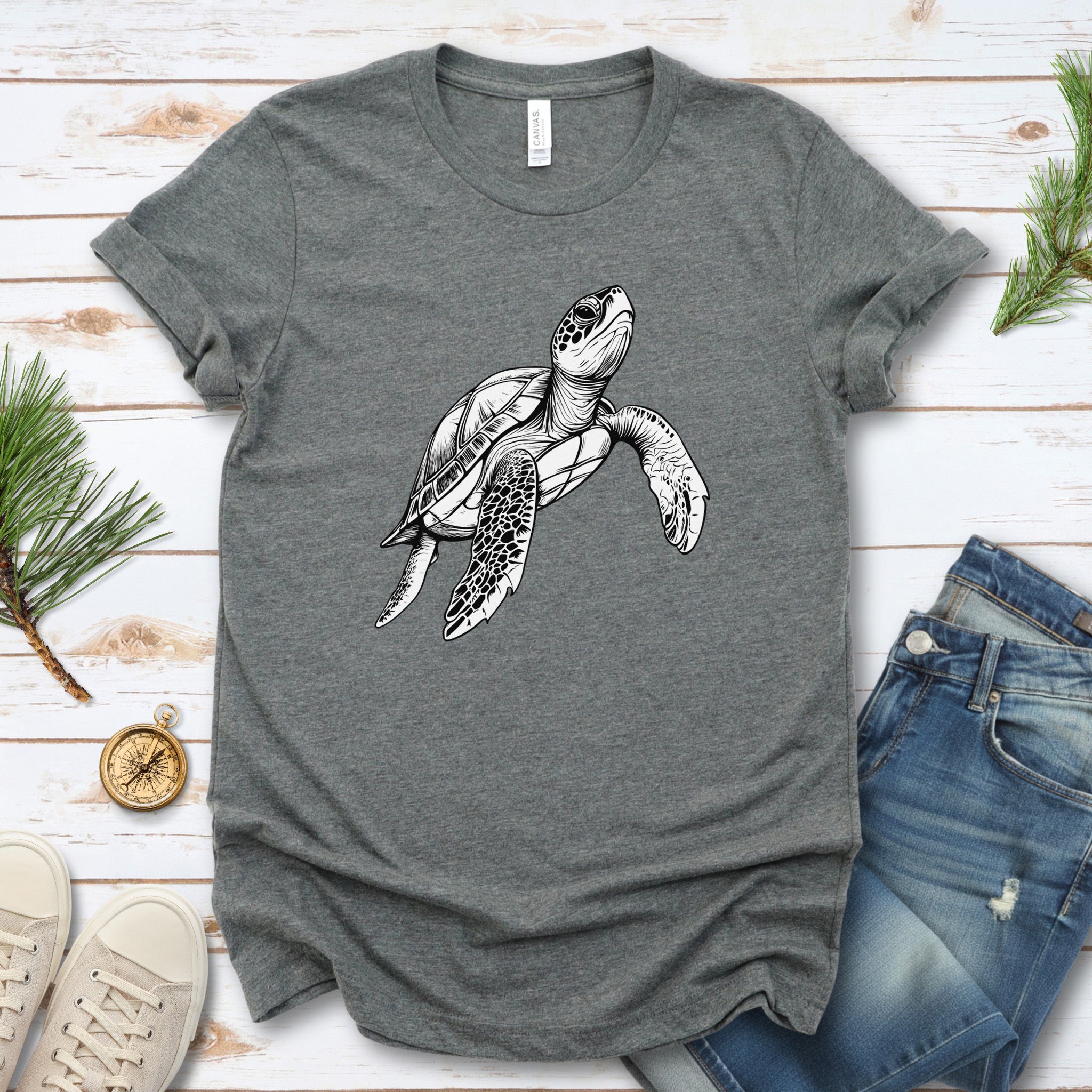Swimming Turtle T-Shirt – Realistic Sketch Design