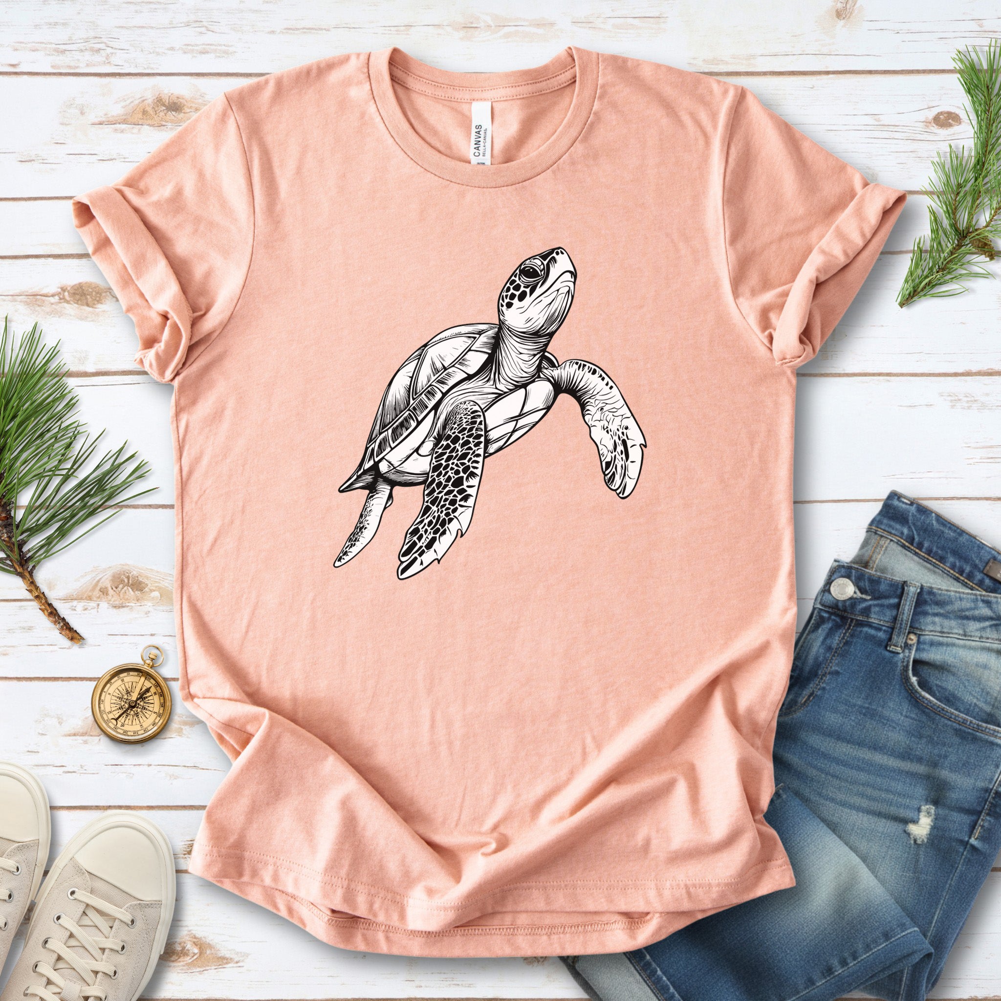Swimming Turtle T-Shirt – Realistic Sketch Design