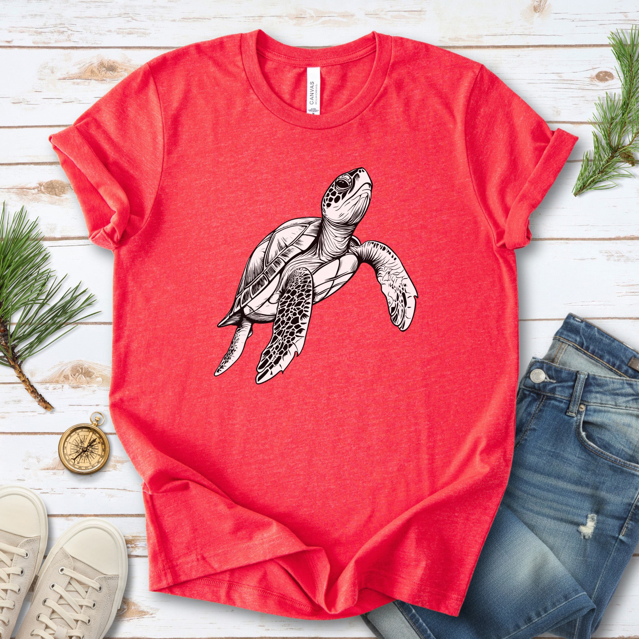 Swimming Turtle T-Shirt – Realistic Sketch Design