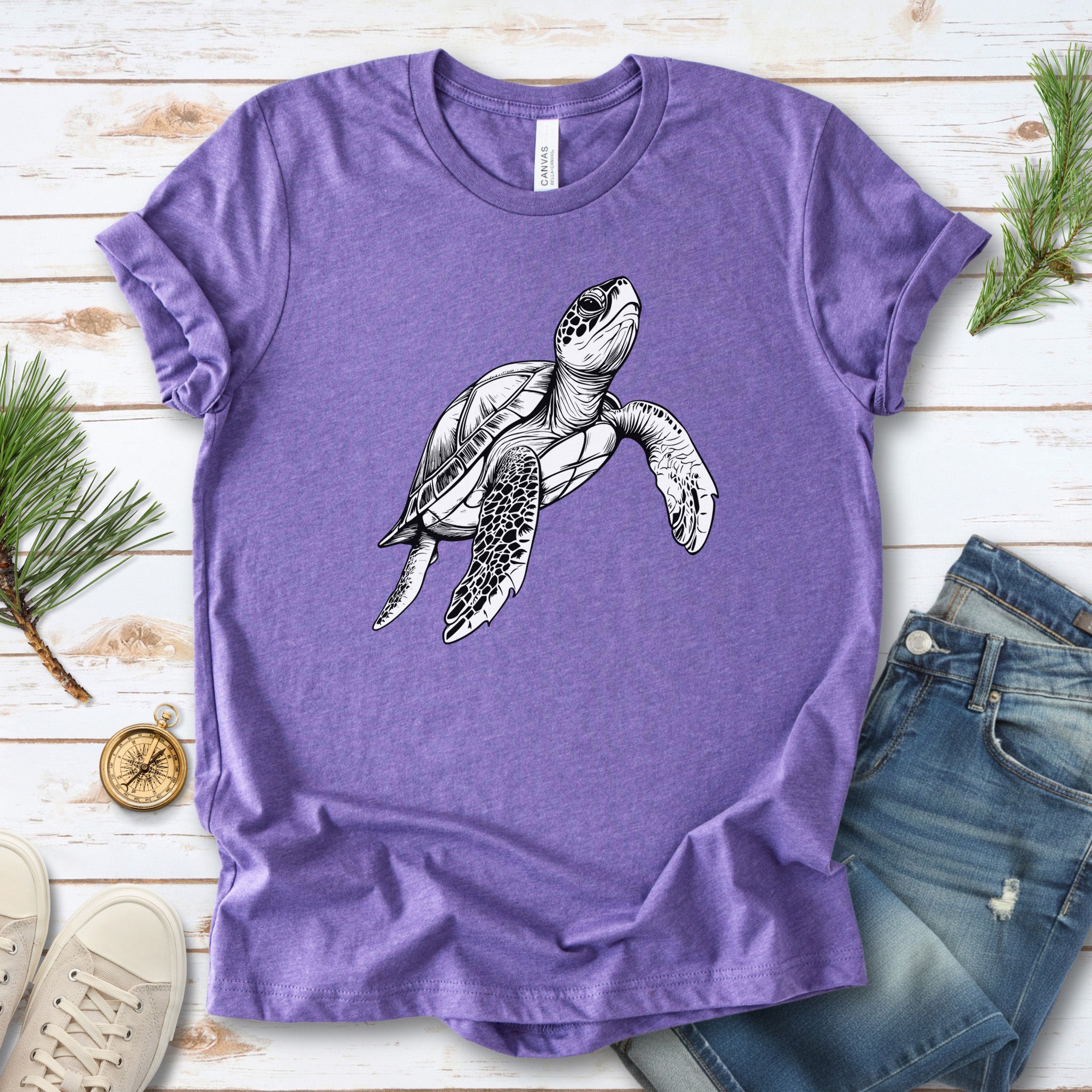 Swimming Turtle T-Shirt – Realistic Sketch Design