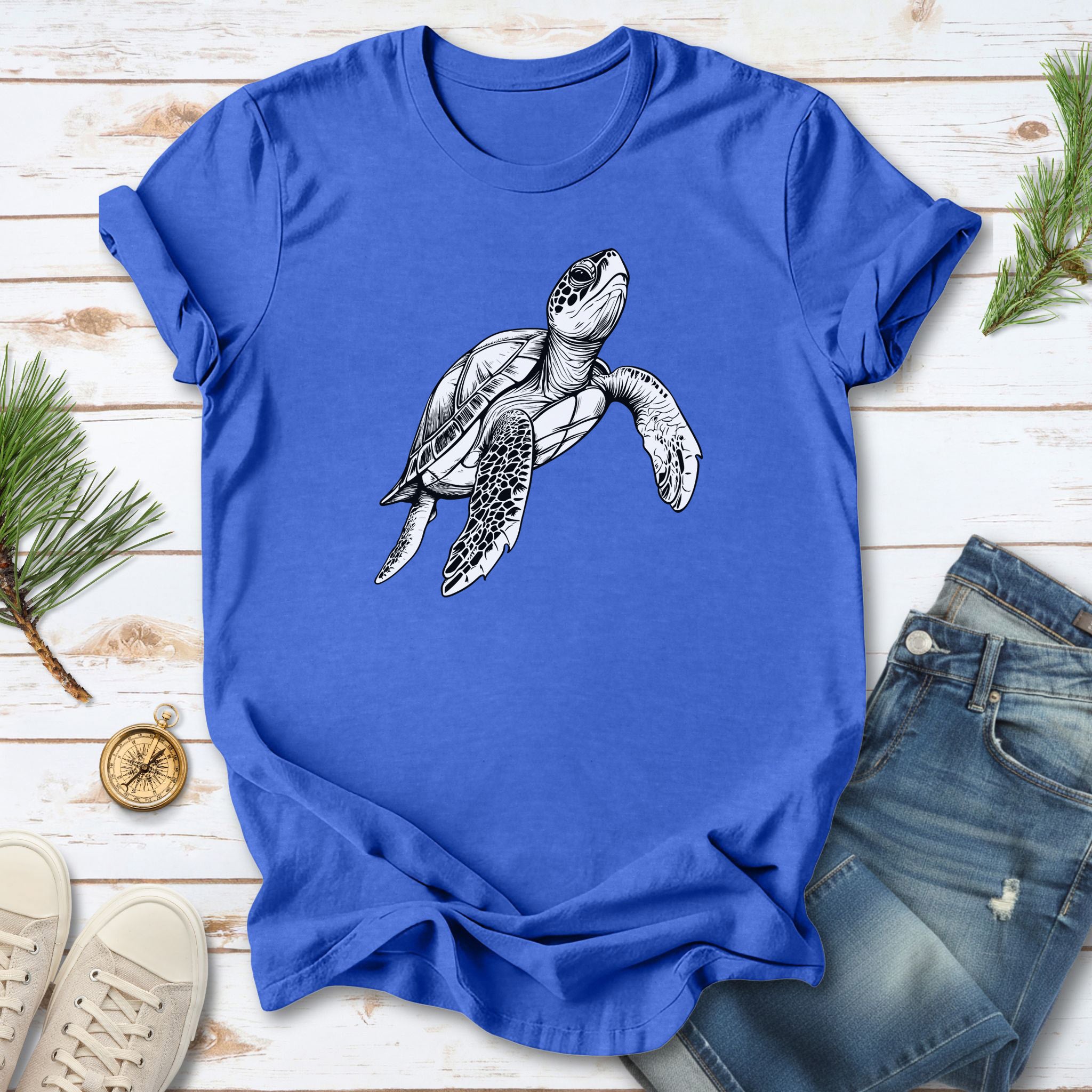 Swimming Turtle T-Shirt – Realistic Sketch Design
