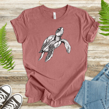 Swimming Turtle T-Shirt – Realistic Sketch Design - TShirtree