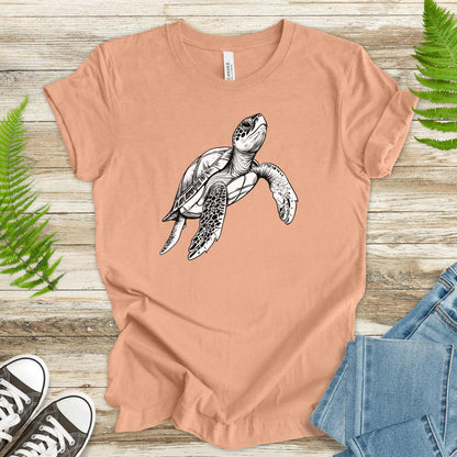 Swimming Turtle T-Shirt – Realistic Sketch Design - TShirtree