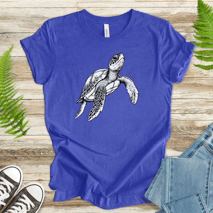 Swimming Turtle T-Shirt – Realistic Sketch Design - TShirtree