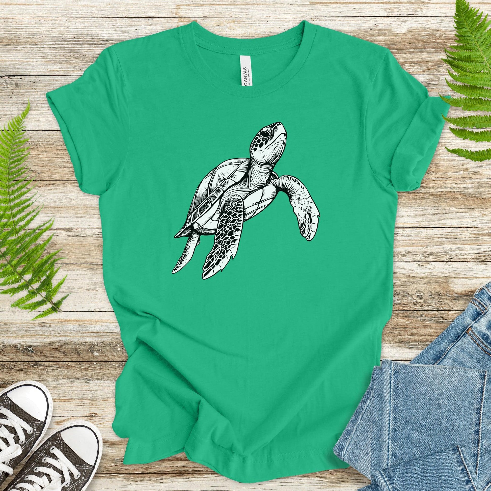 Swimming Turtle T-Shirt – Realistic Sketch Design - TShirtree