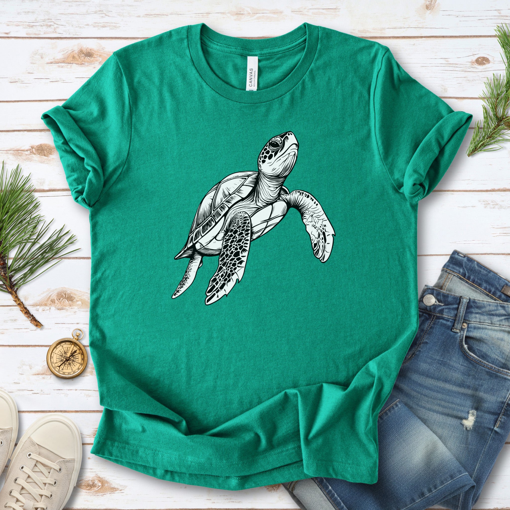 Swimming Turtle T-Shirt – Realistic Sketch Design