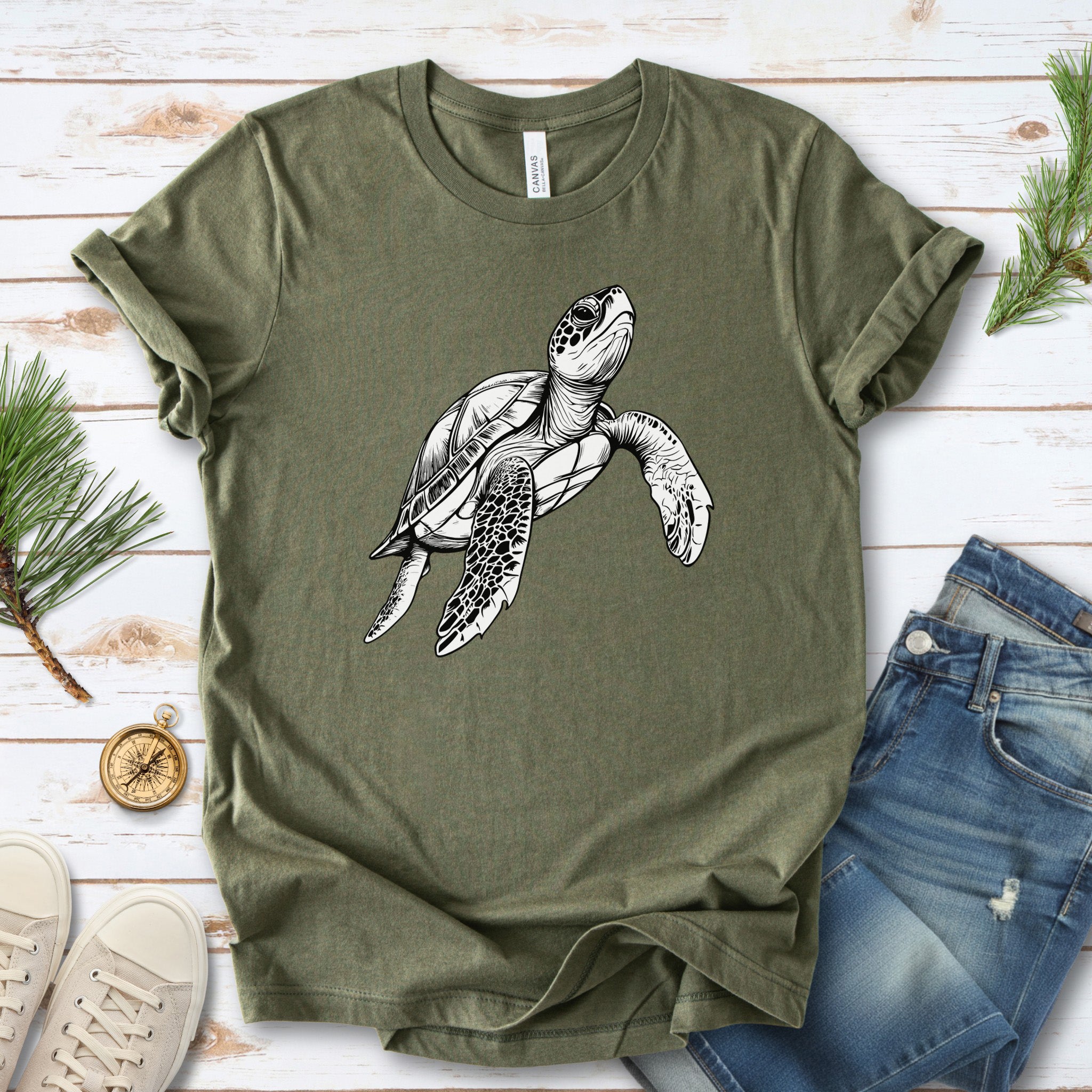 Swimming Turtle T-Shirt – Realistic Sketch Design