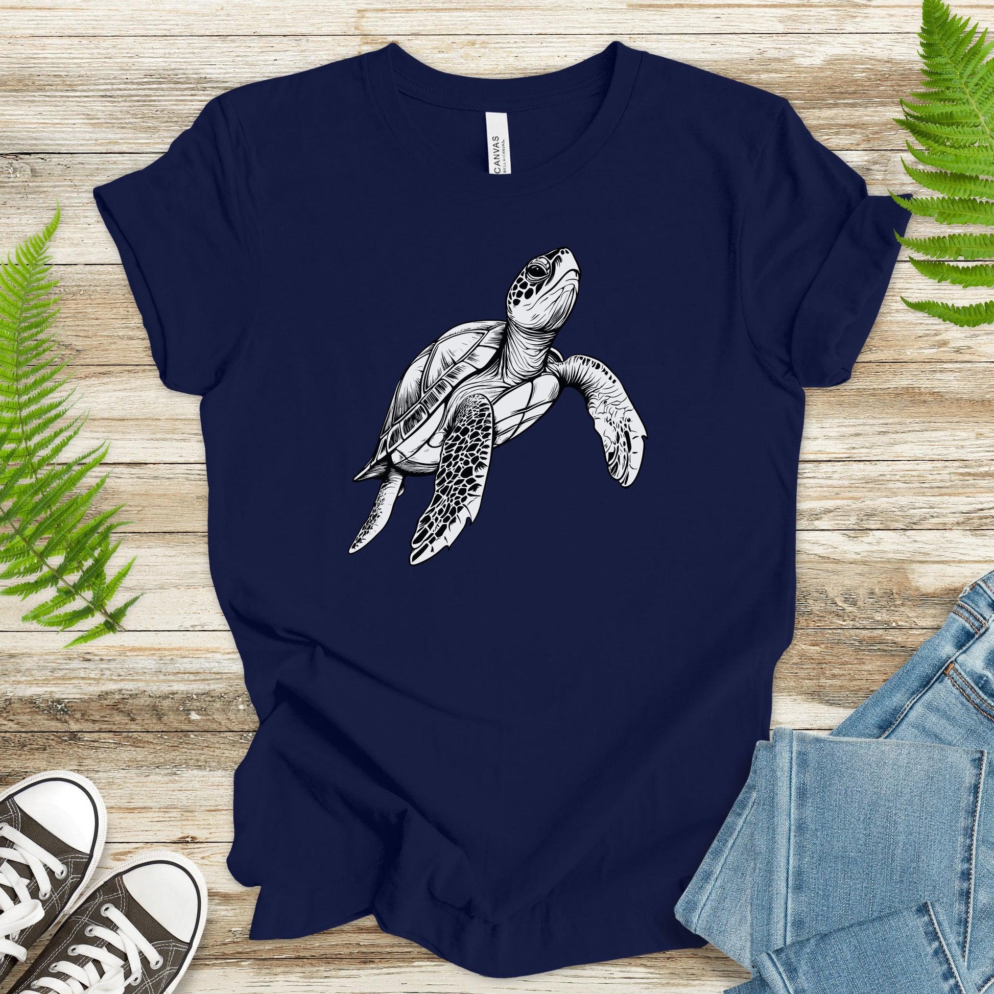 Swimming Turtle T-Shirt – Realistic Sketch Design - TShirtree