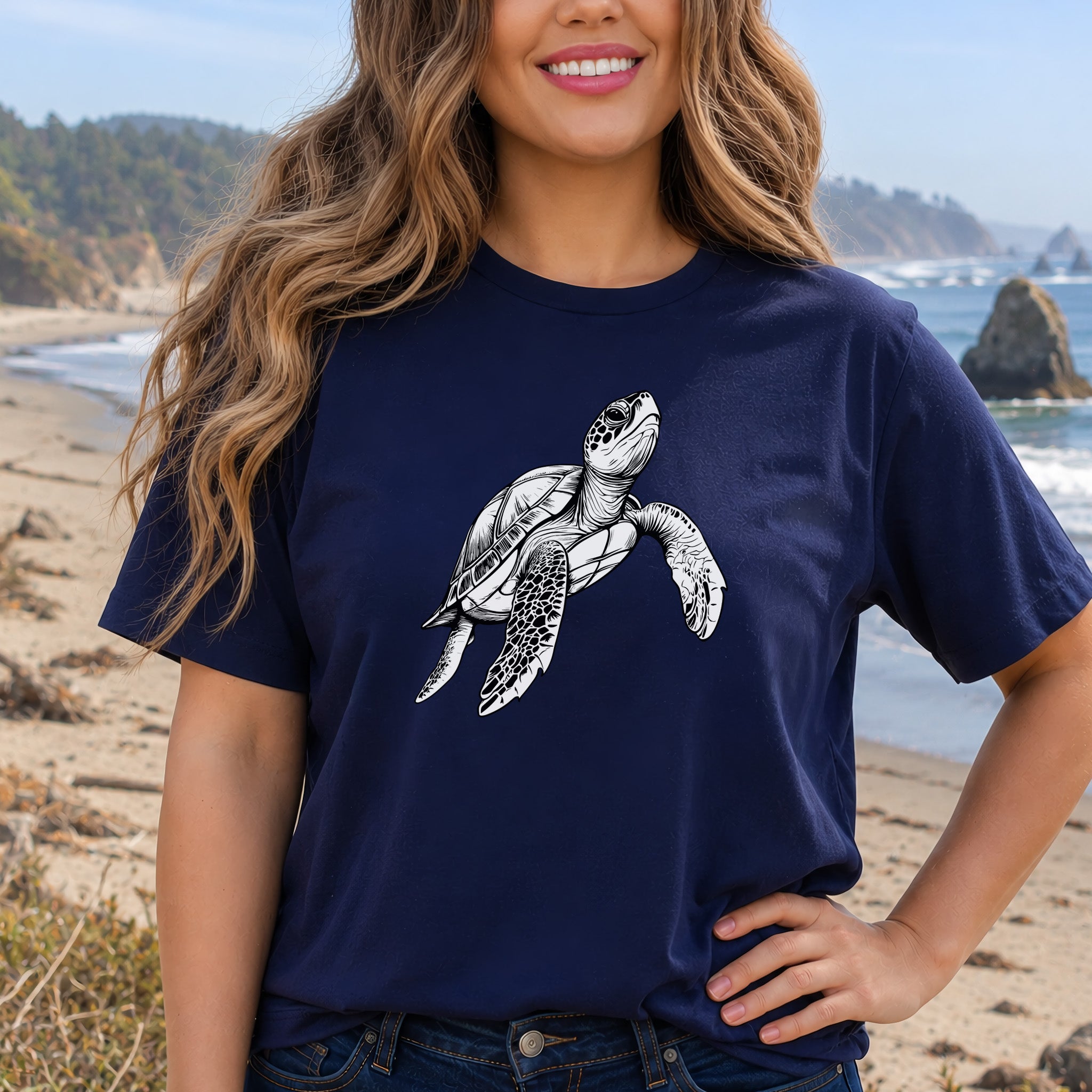 Swimming Turtle T-Shirt – Realistic Sketch Design