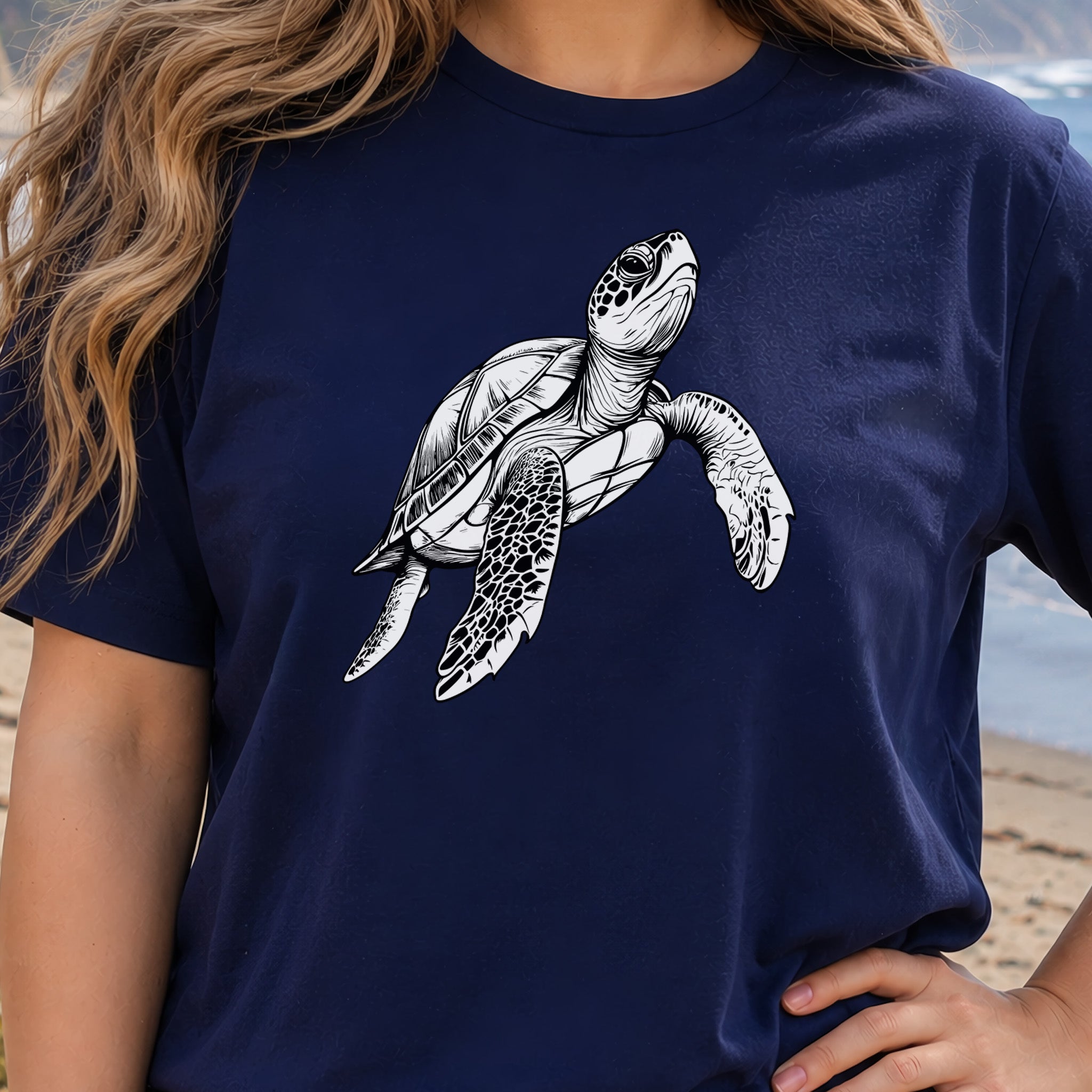 Swimming Turtle T-Shirt – Realistic Sketch Design