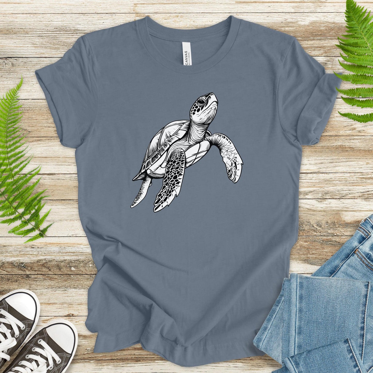 Swimming Turtle T-Shirt – Realistic Sketch Design - TShirtree