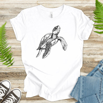 Swimming Turtle T-Shirt – Realistic Sketch Design - TShirtree