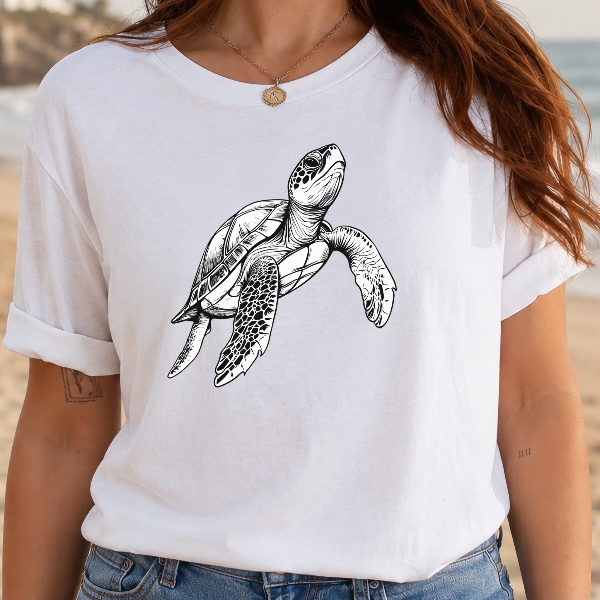 Swimming Turtle T-Shirt – Realistic Sketch Design