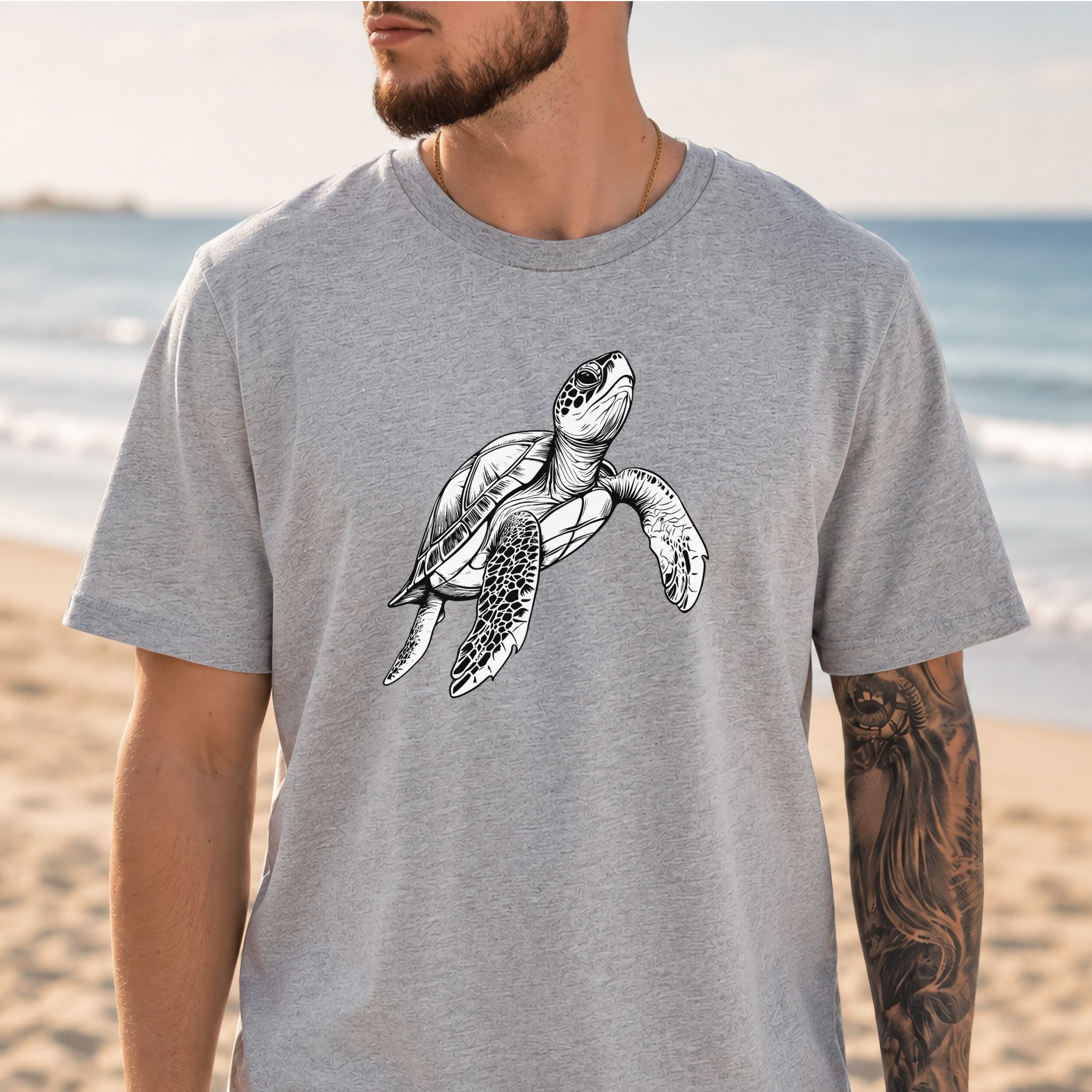 Swimming Turtle T-Shirt – Realistic Sketch Design