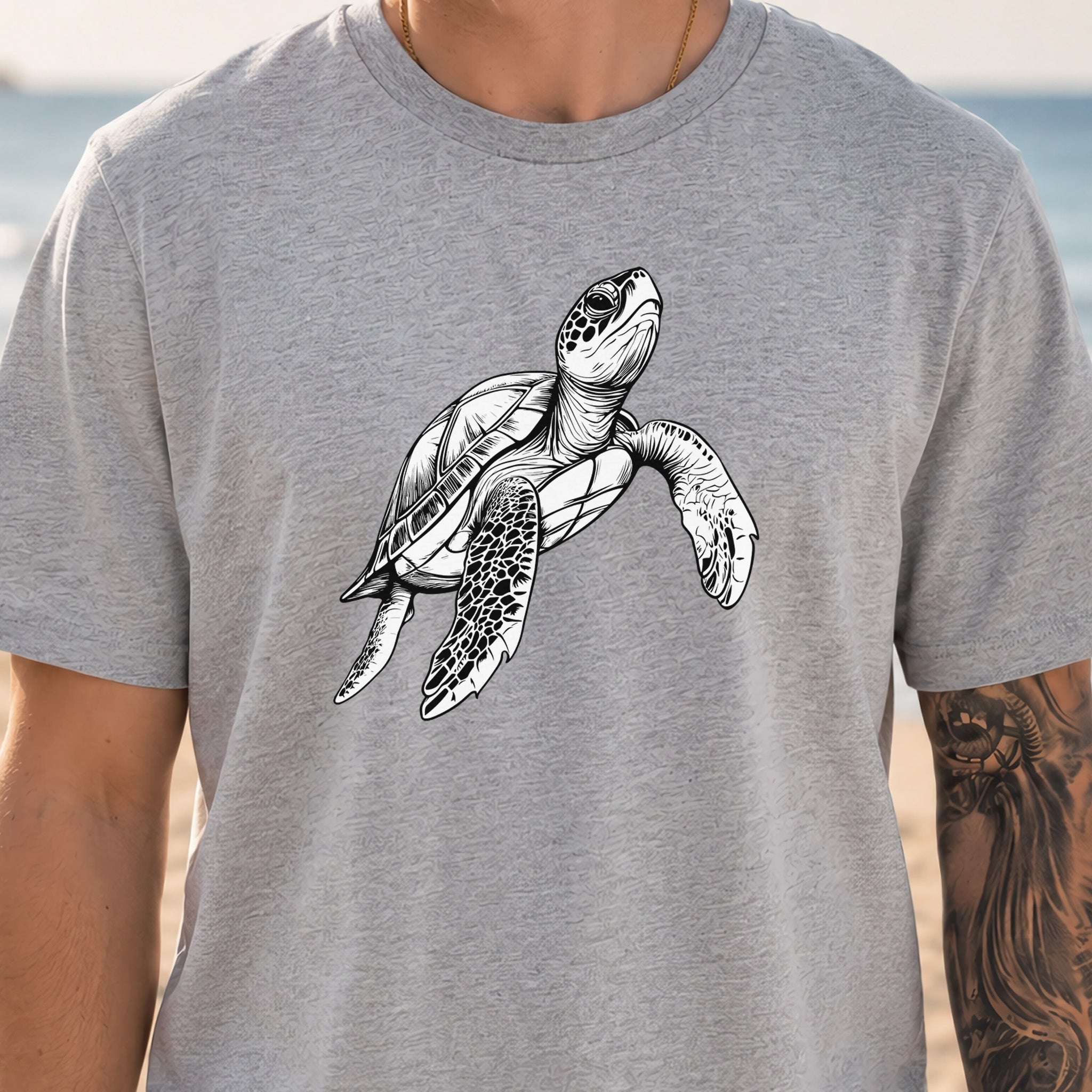 Swimming Turtle T-Shirt – Realistic Sketch Design