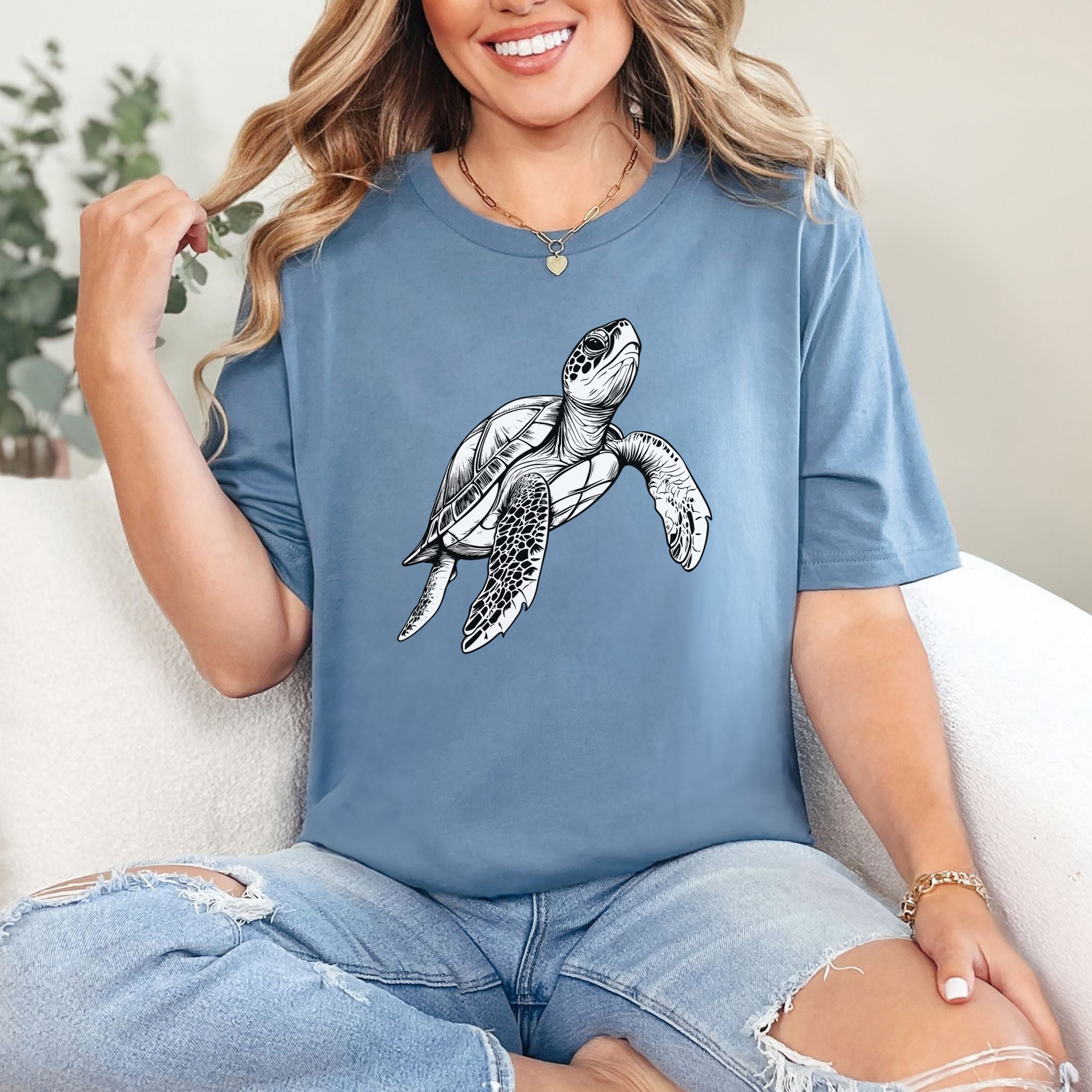 Swimming Turtle T-Shirt – Realistic Sketch Design