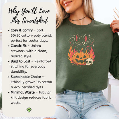 Spooky Bat Halloween Sweatshirt – Cute Gothic Pumpkin Fire Vibes