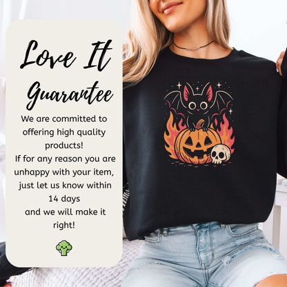 Spooky Bat Halloween Sweatshirt – Cute Gothic Pumpkin Fire Vibes