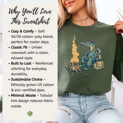 Campfire Crocodile Sweatshirt – Chill Vibes by the Fire for Wild-Hearted Campers
