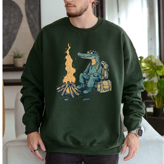 Campfire Crocodile Sweatshirt – Chill Vibes by the Fire for Wild-Hearted Campers