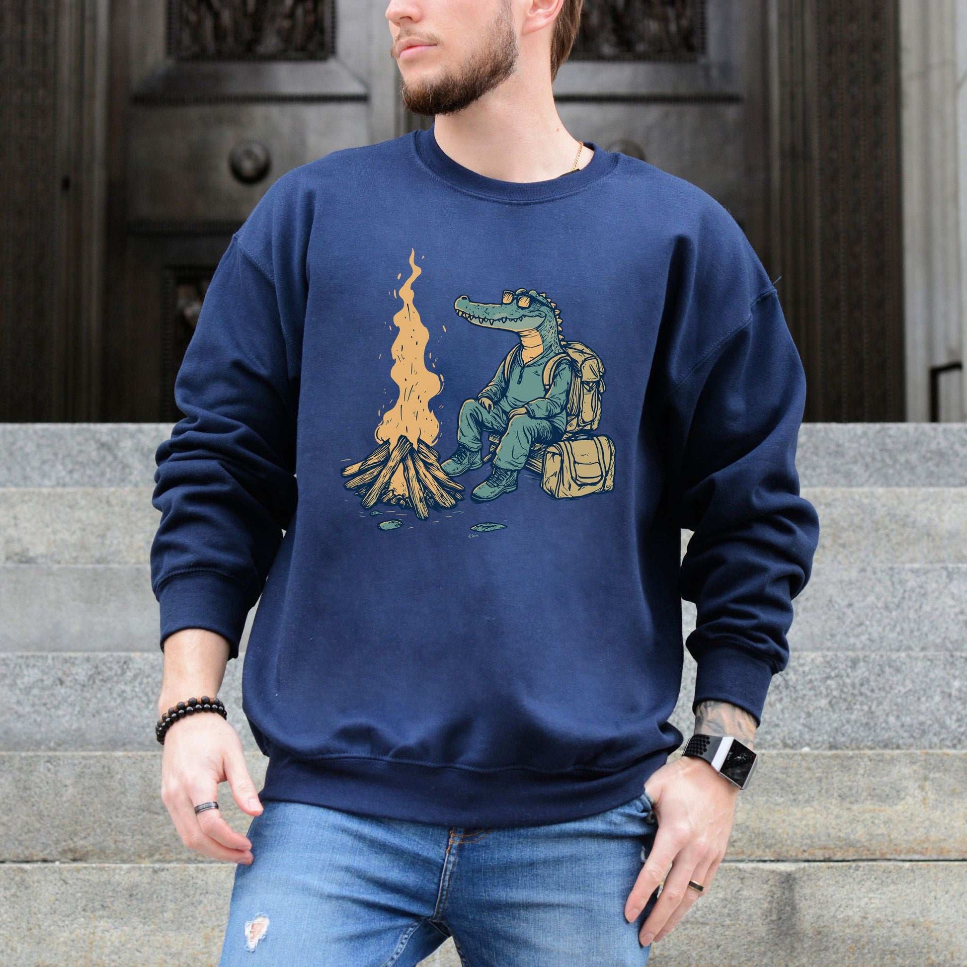 Campfire Crocodile Sweatshirt – Chill Vibes by the Fire for Wild-Hearted Campers