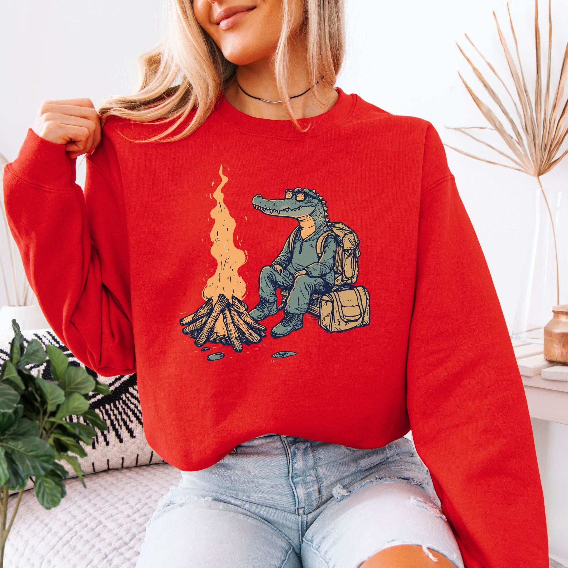 Campfire Crocodile Sweatshirt – Chill Vibes by the Fire for Wild-Hearted Campers