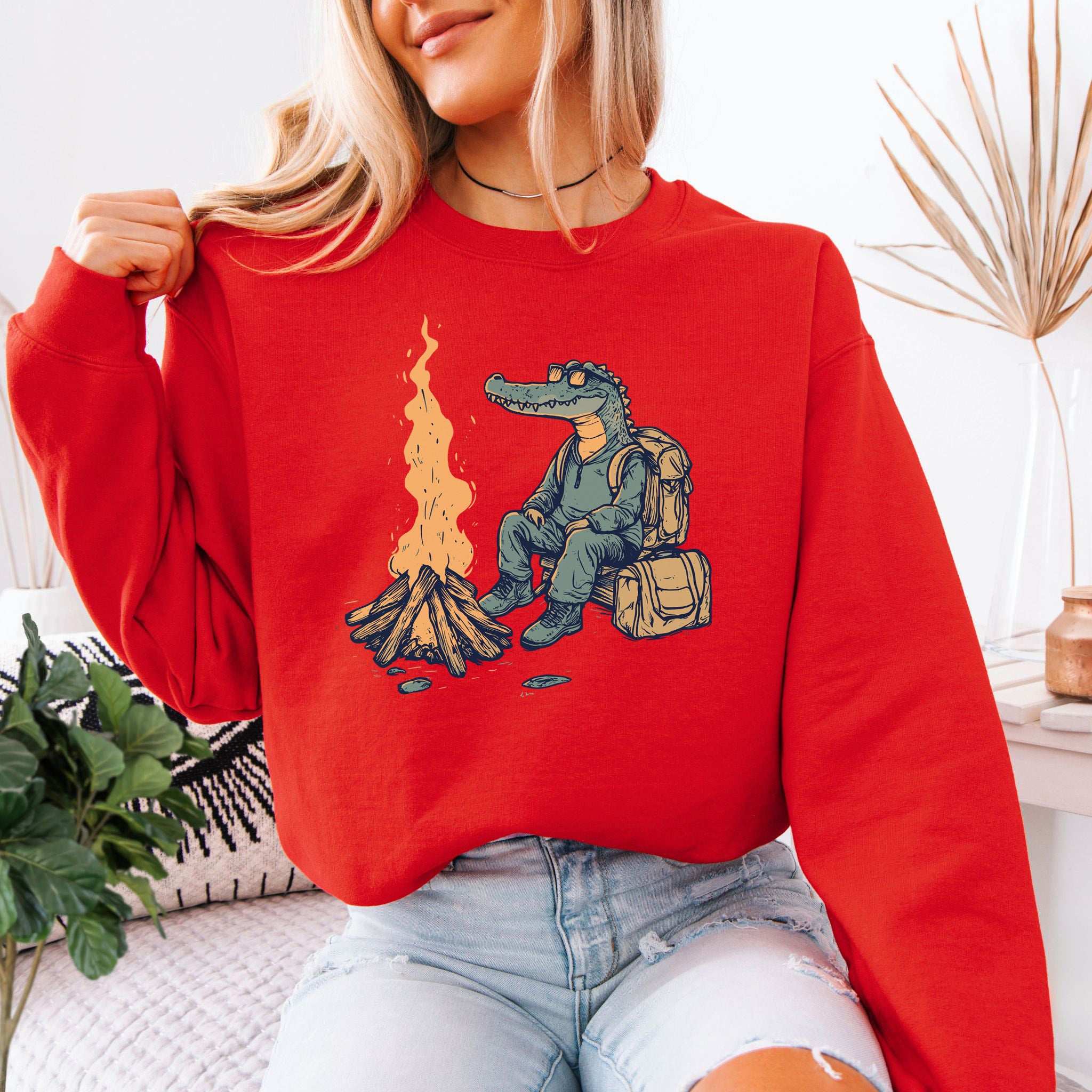 Campfire Crocodile Sweatshirt – Chill Vibes by the Fire for Wild-Hearted Campers