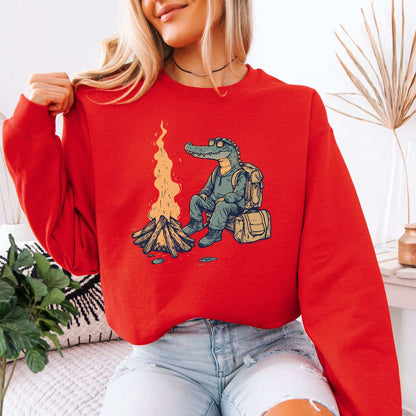 Campfire Crocodile Sweatshirt – Chill Vibes by the Fire for Wild-Hearted Campers