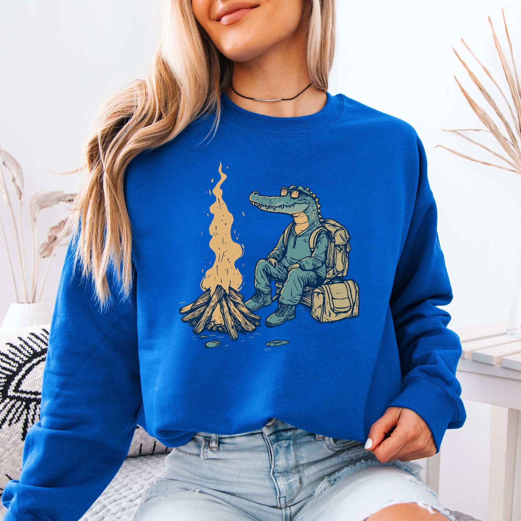 Campfire Crocodile Sweatshirt – Chill Vibes by the Fire for Wild-Hearted Campers