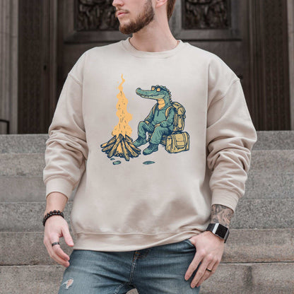 Campfire Crocodile Sweatshirt – Chill Vibes by the Fire for Wild-Hearted Campers