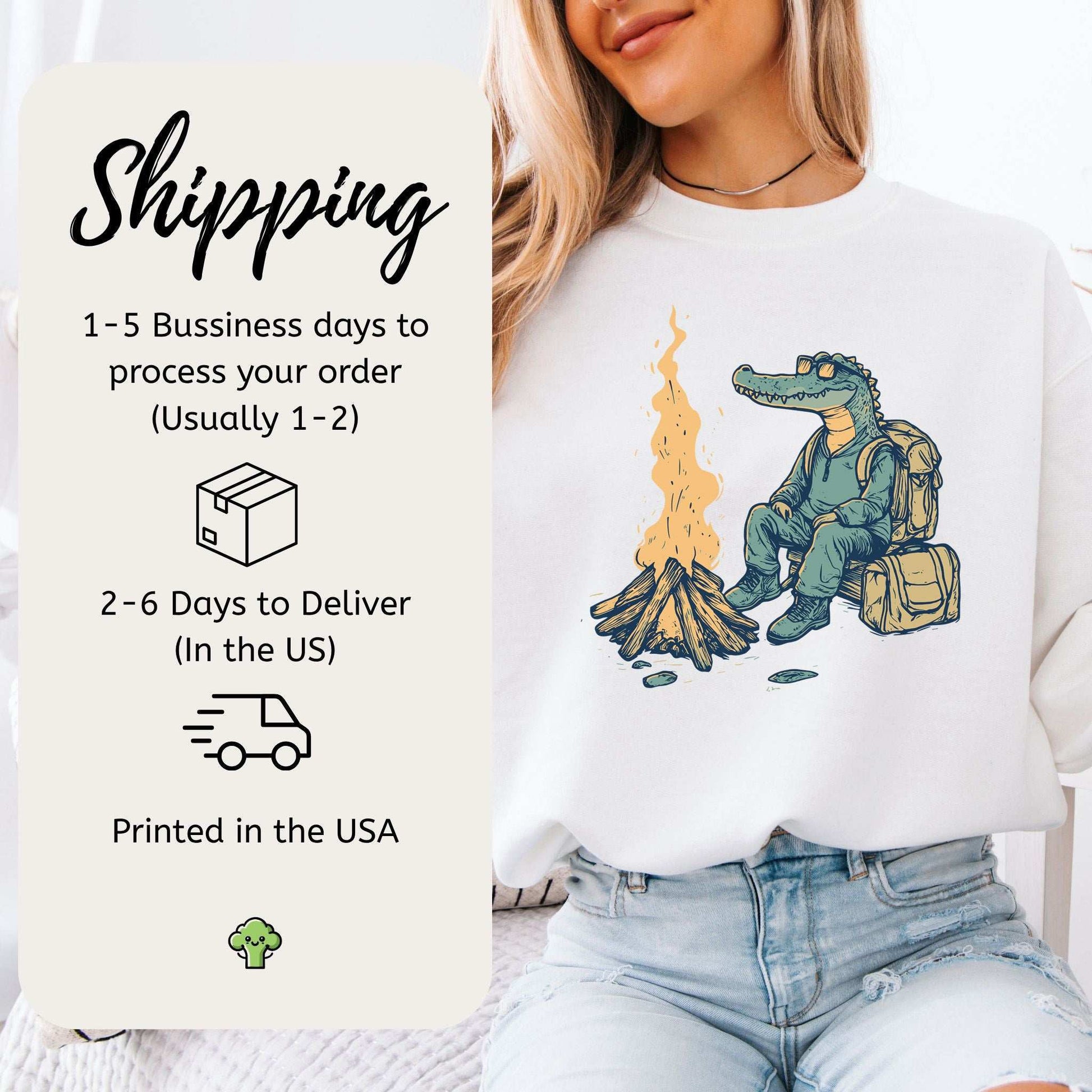 Campfire Crocodile Sweatshirt – Chill Vibes by the Fire for Wild-Hearted Campers