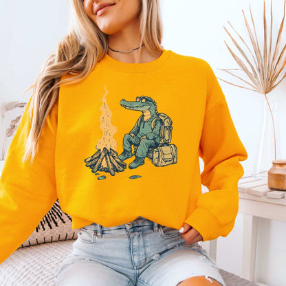 Campfire Crocodile Sweatshirt – Chill Vibes by the Fire for Wild-Hearted Campers