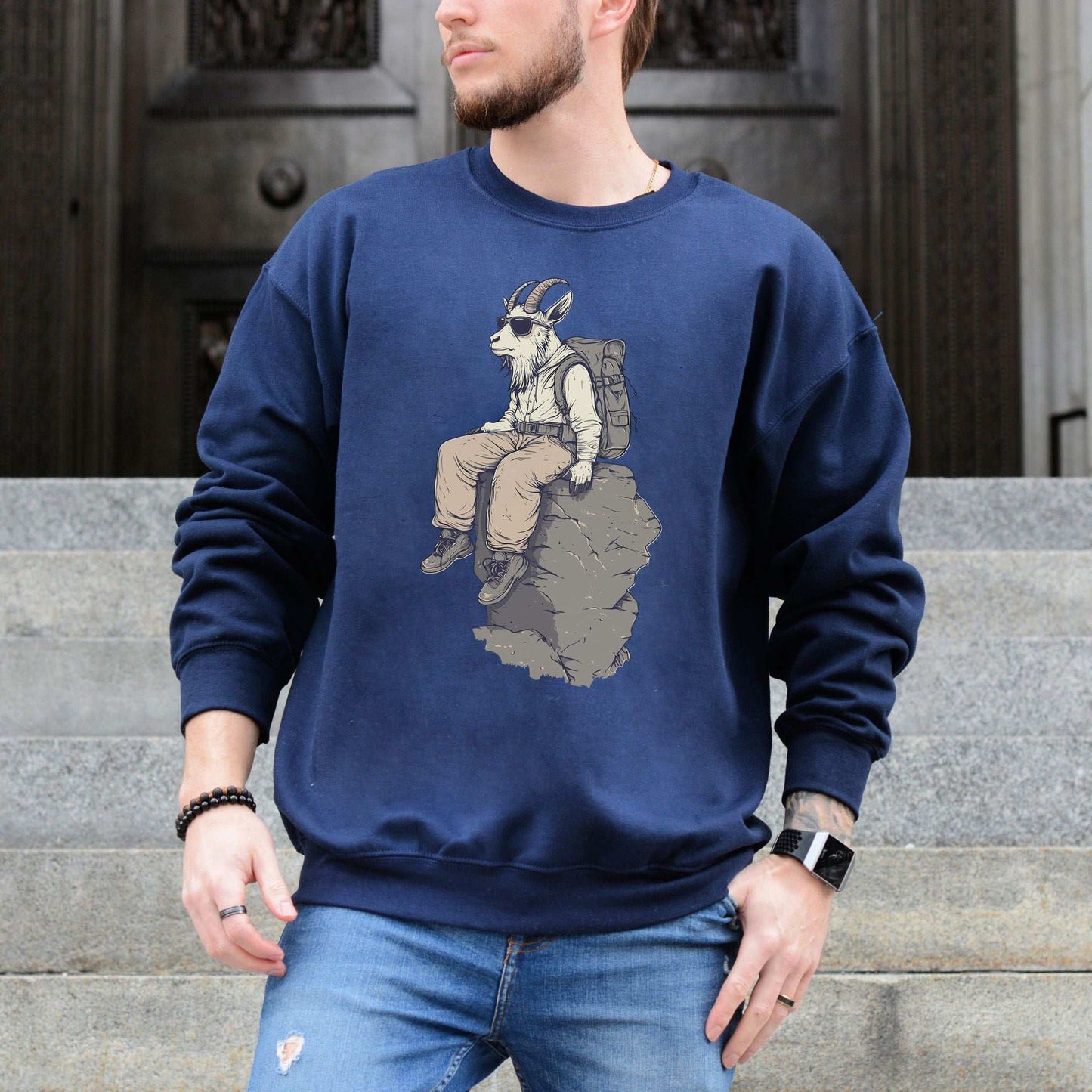 Cliffside Hiking Goat Sweatshirt – Rugged Mountain Vibes with Wild Style