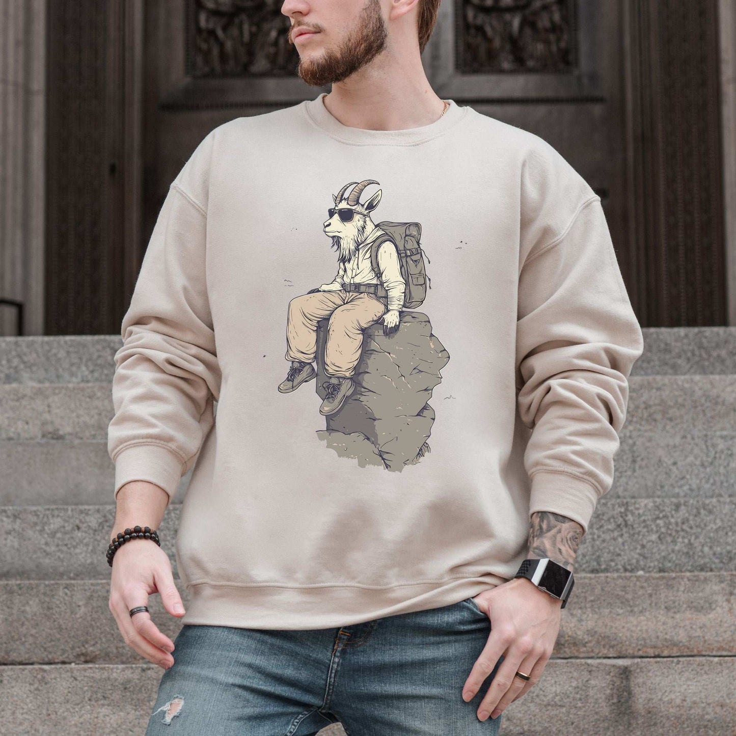 Cliffside Hiking Goat Sweatshirt – Rugged Mountain Vibes with Wild Style