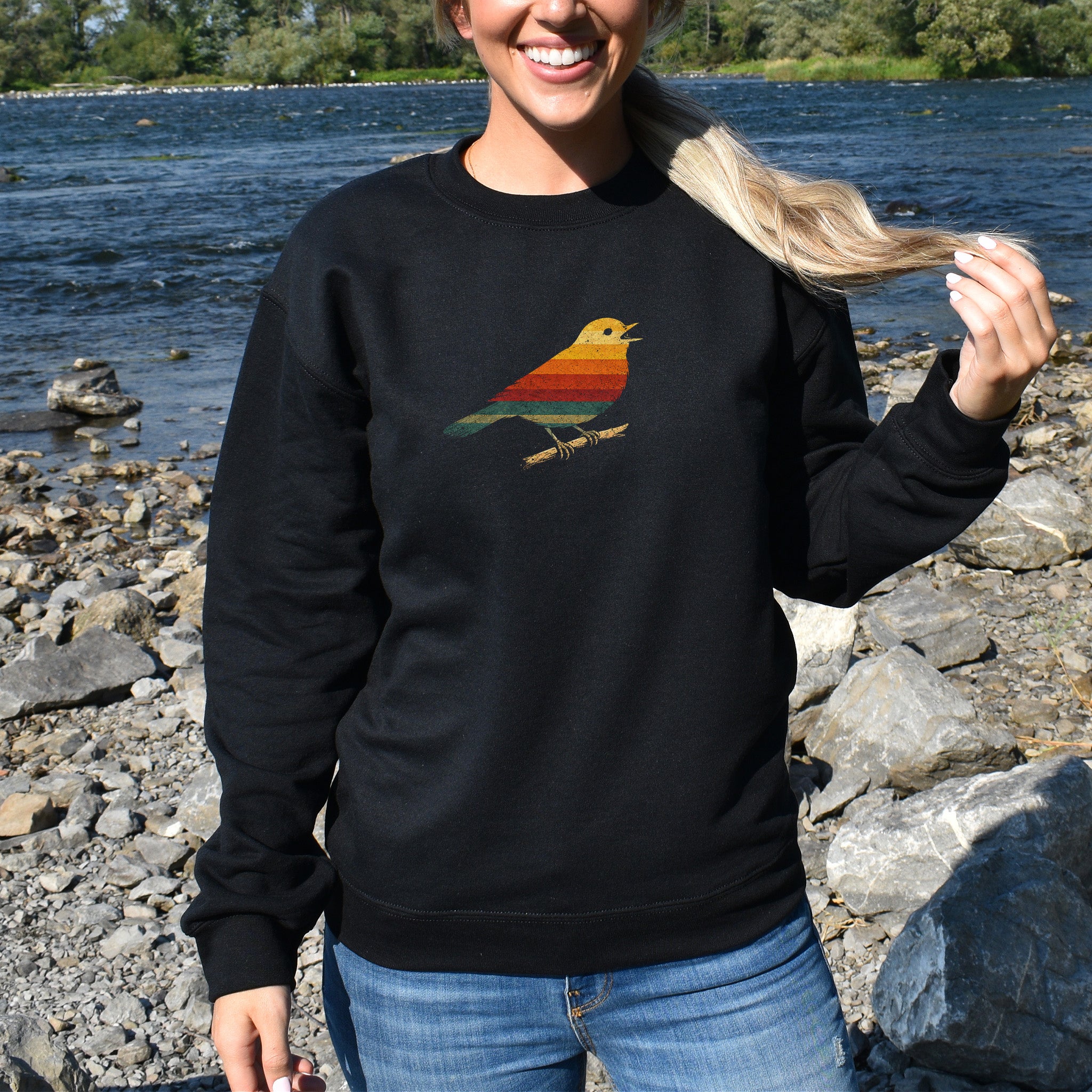 Vintage Rainbow Bird Retro Minimalist Birdwatcher Vibes Sweatshirt