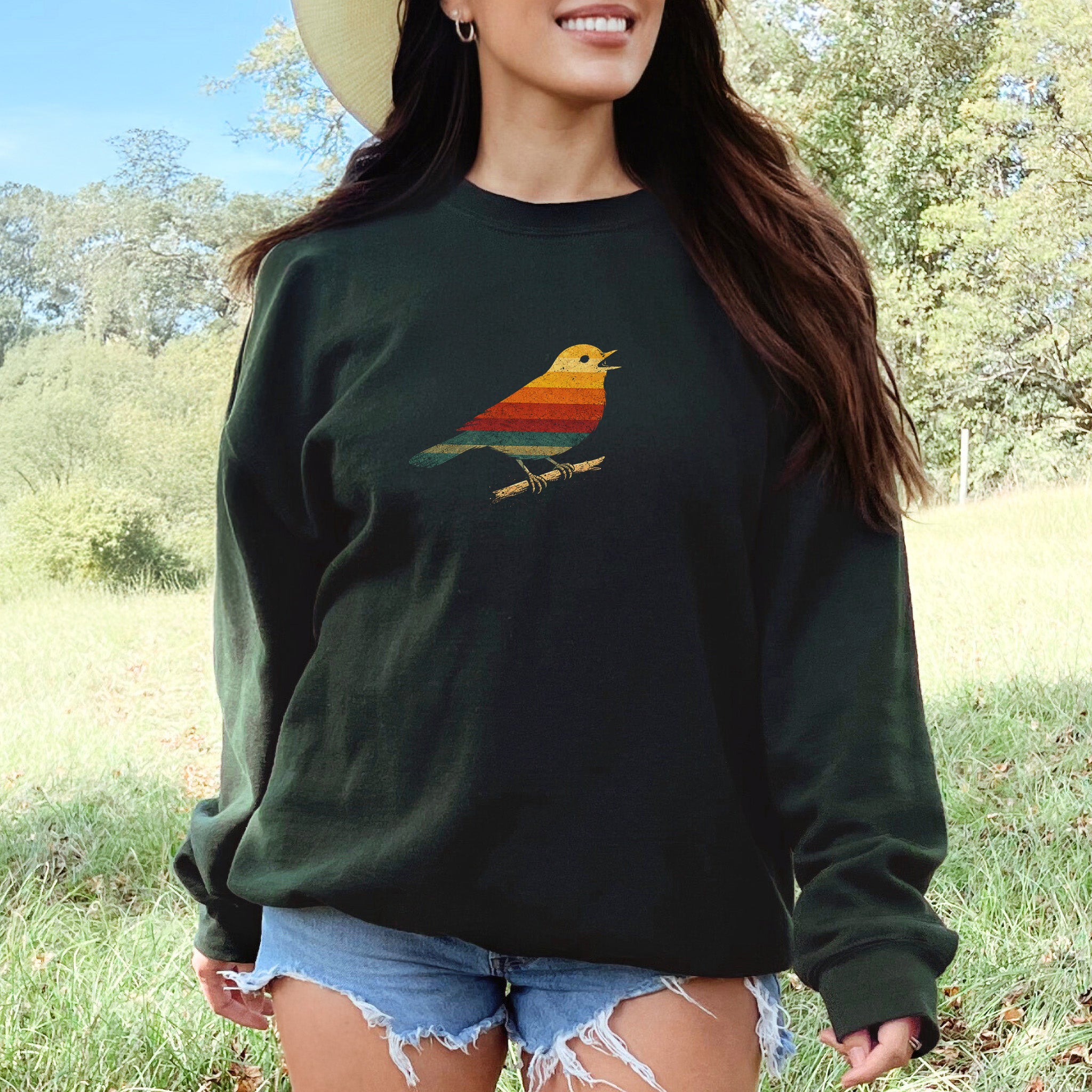 Vintage Rainbow Bird Retro Minimalist Birdwatcher Vibes Sweatshirt