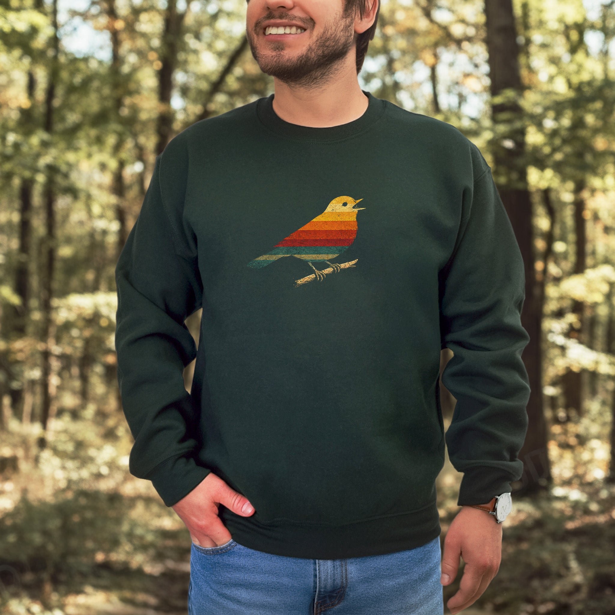 Vintage Rainbow Bird Retro Minimalist Birdwatcher Vibes Sweatshirt