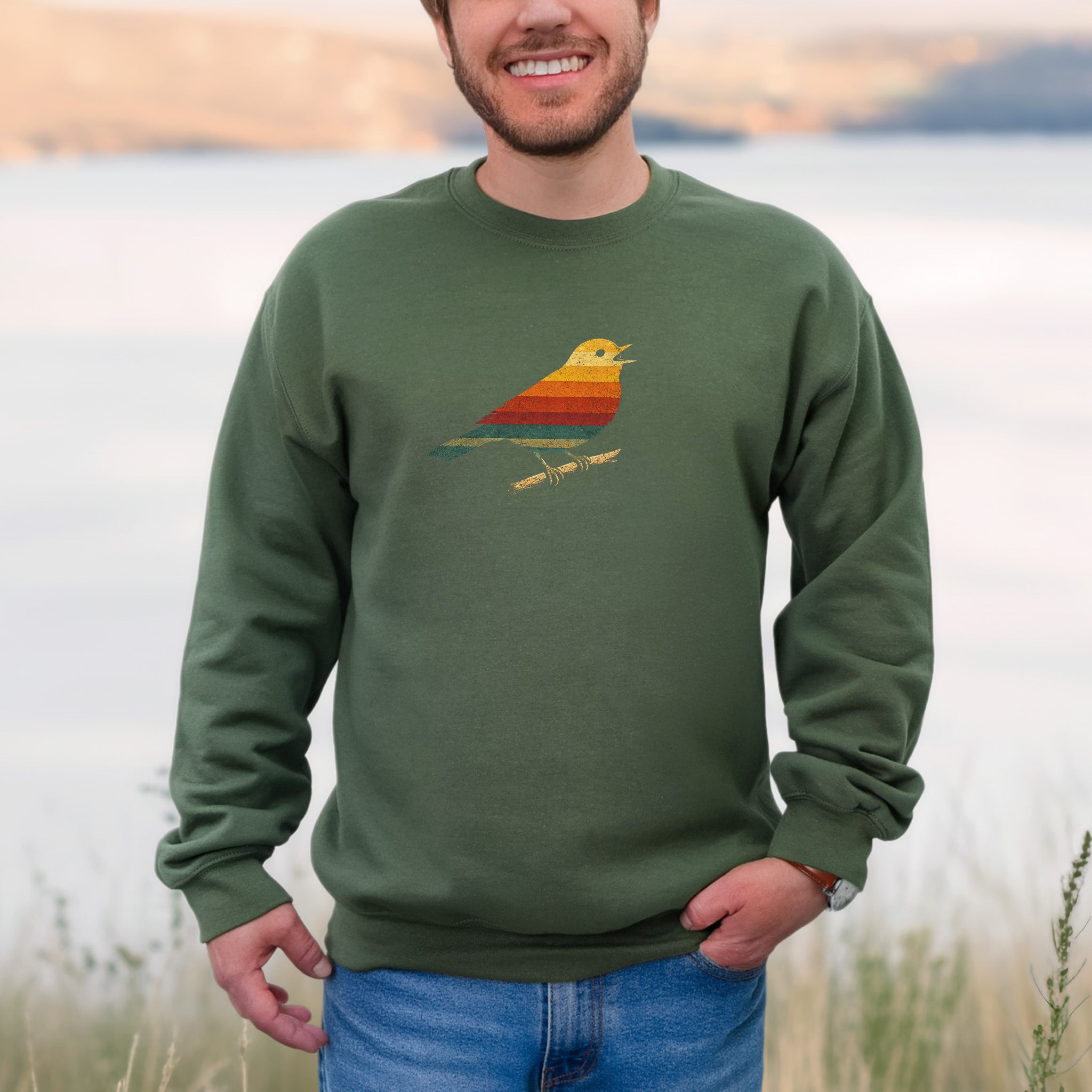 Vintage Rainbow Bird Retro Minimalist Birdwatcher Vibes Sweatshirt
