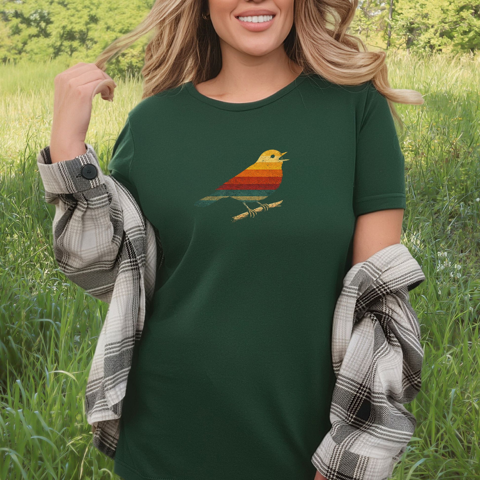 Vintage Rainbow Bird T-Shirt – Retro Minimalist Birdwatcher Vibes